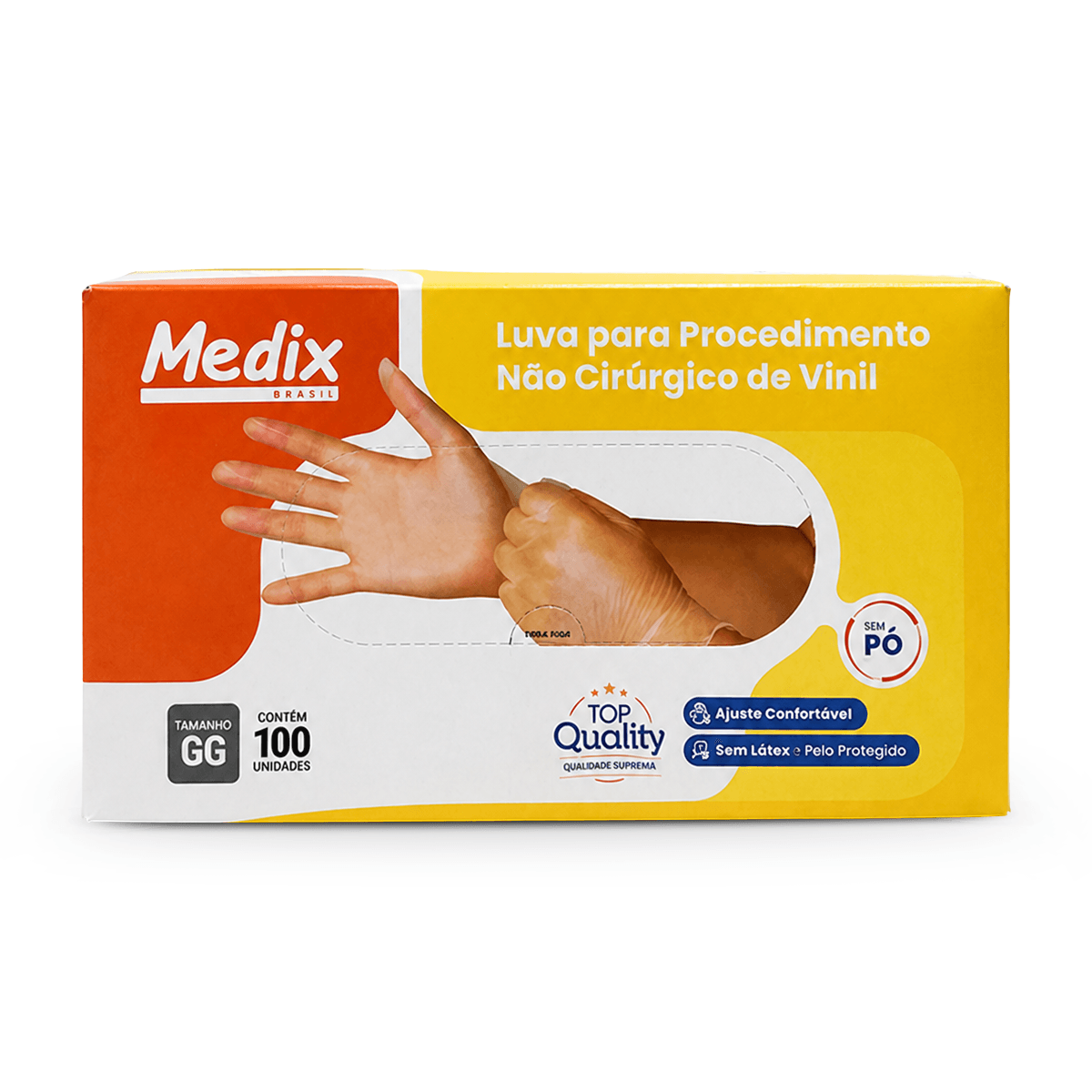 Luva Vinil sem Pó GG CA 44562 com 100 unidades Medix